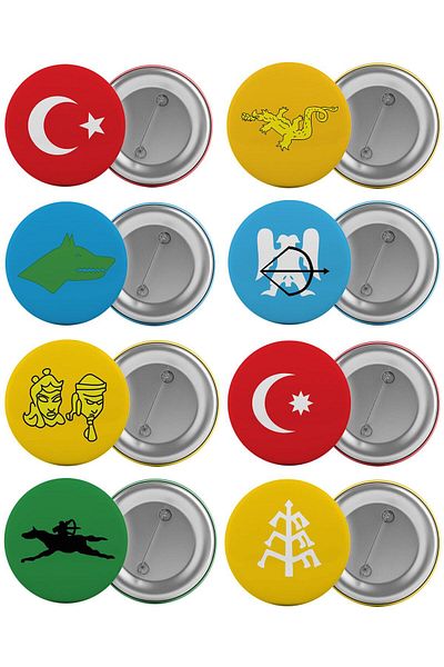 Saturn Old Turkish States Bag Badge Set 8 Pieces Biggest Size 5.8cm Pin Brooch