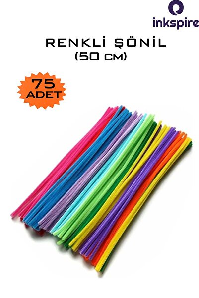 inkspire Şönil Renkli 50 cm 75'li 1 Paket 50 cm Renkli Tüylü Tel Peluş Tel Şö...