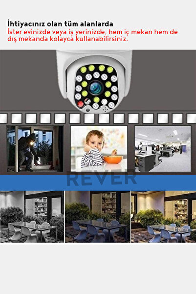 Rever 360° Haraketli Wifi Hareket Sensörlü 2MP Güvenlik Kamerası IP Kamera Gece Görüşlü Su Geçirmez IP66