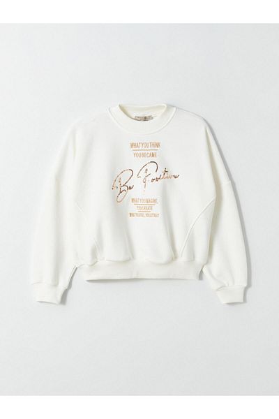 Little Star Girl's Elastic Waist Printed Be Positive Sweatshirt