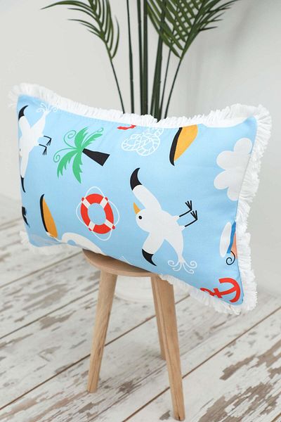 Aisha's Design Sailor Patterned Pelican Fringed Children's Throw Pillow Cover 50X30 cm - K-405