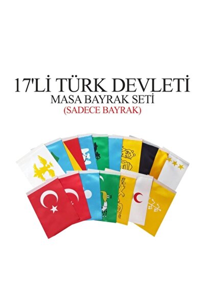 Saturn Eski Türk Devleteri Bayrakları 17 Adet 15x23cm Bayrak Seti (çift Katlı)