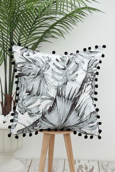 Aisha's Design Gray Pompom Camel Sole 45X45 Throw Pillow Cover - K-401