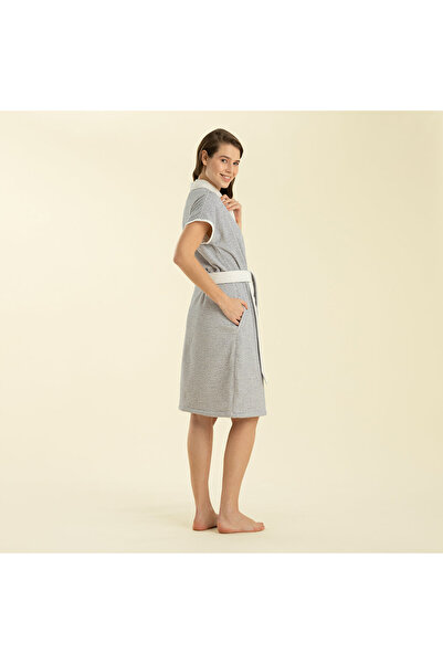 Chakra Longas Short Bathrobe ECRU/MARINE BLUE