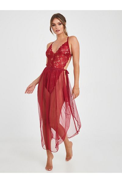 Styli Lace Body & Mesh Skirted Maxi Babydoll Set