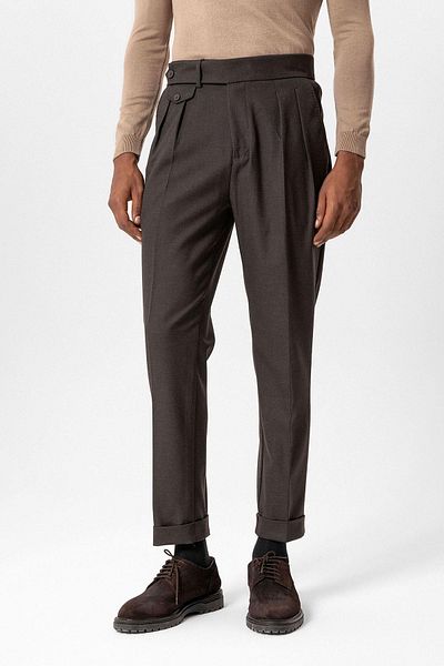 Antioch Brown High Waist Pleated Men's Technical Pants