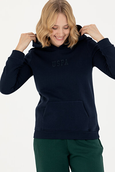 U.S. Polo Assn. سويت شيرت نسائي أساسي بغطاء للرأس باللون الأزرق الداكن 502715...