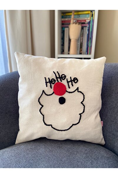 Les Passent Изпрана ленена коледна възглавница с мотив „Хо, хо, хо“ и новогод...