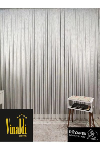 Vinaldi New Season Rüyaper - Steel Colored, Knitted Gramaged Tulle Curtain, Don't Want Ironing, Tight Pleated