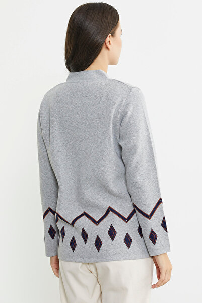 Sementa Gray Wool Knitwear Jacket - Pearl Detailed