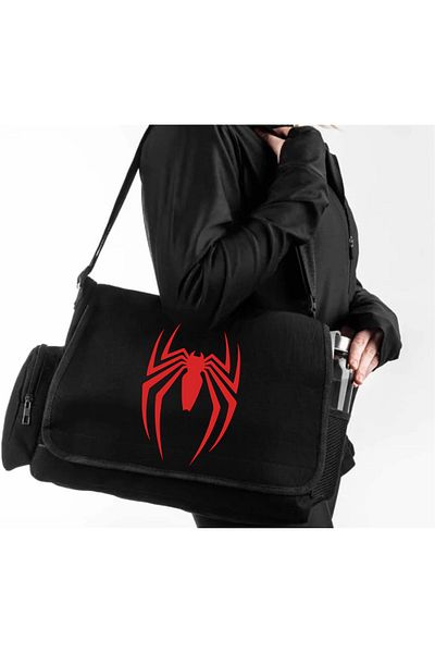 DEEFWEAR Geantă/geantă Messenger cu imprimeu Spider cu centură reglabilă și buzunare cu fermoar