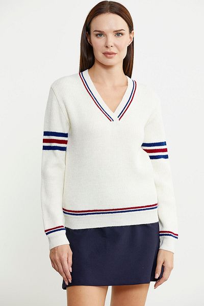 Sementa V-Neck Striped Knitwear Sweater - Bone Color