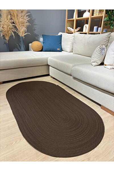 MaVaux Galileo Oval Jüt Yuvarlak Hasır Görünümlü Klasik Halı Kilim