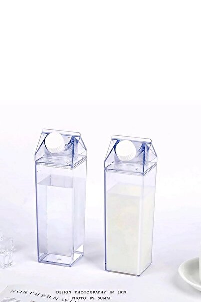 Dasupo Mika Süt Kutusu Tasarımlı Su Kahve Içecek Şişesi Şeffaf 500 Ml.