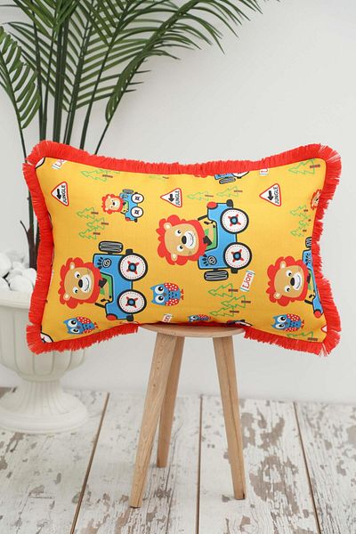 Aisha's Design Lion and Owl Themed Fringed Children's Throw Pillow Cover - 50X30 Cm, K-405