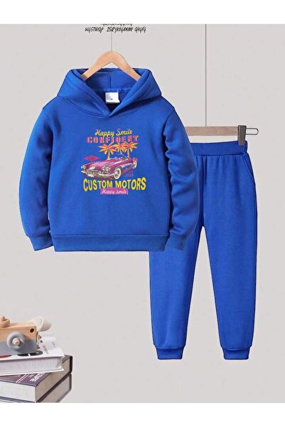 BENROMA Унісекс дитячий спортивний костюм - з принтом автомобіля, оверсайз фасон