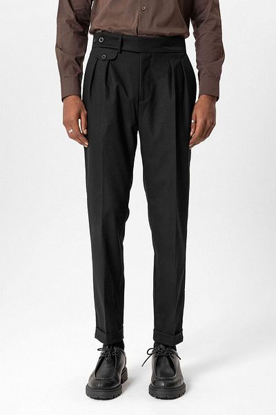 Antioch Black High Waist Pleated Men's Technical Pants