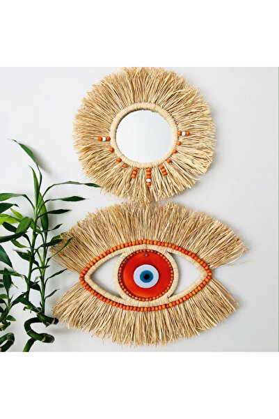 Emek El Yapimi Hasir Duvar Süsü Rafya Ayna Rafya Duvar Dekorasyonu Duvar Süsü...