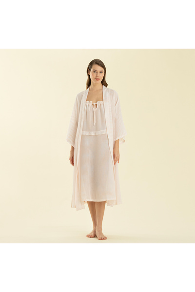 Chakra Elegant Sabahlık Beyaz/Pembe