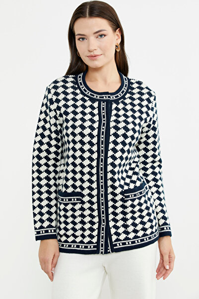 Sementa Вовняний трикотажний піджак з кишенями та візерунком у клітинку - темно-синій