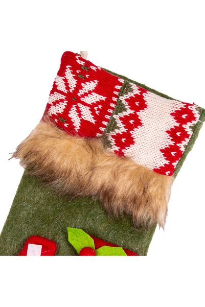 Herdekora Christmas Ornament, Sock, with Train Figure, Green - 15X24 cm