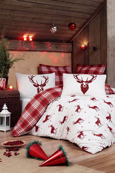 Eponj Home Easy to Iron Double Duvet Set Deer Burgundy