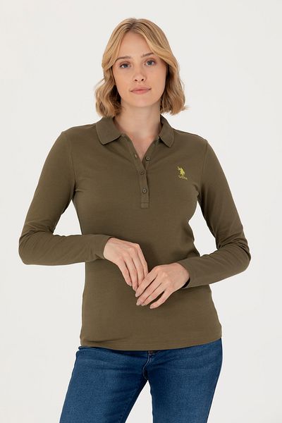 U.S. Polo Assn. Women's Khaki Basic Polo Collar Sweatshirt 50271573 -Vr027