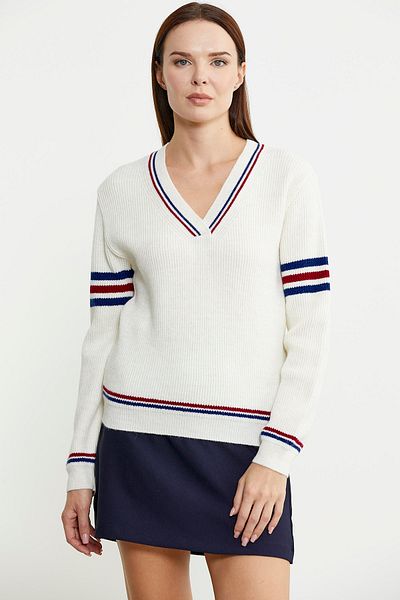 Sementa V-Neck Striped Knitwear Sweater - Bone Color