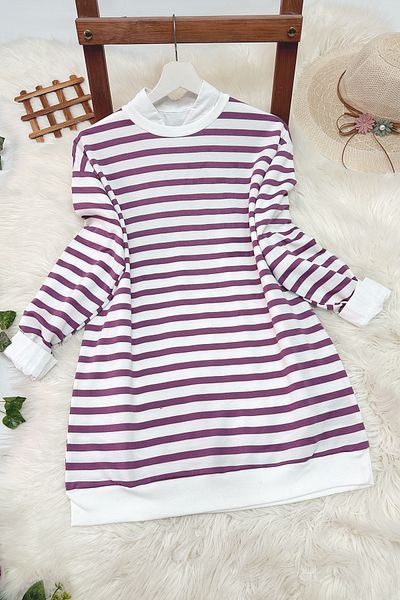 MODAQU Purple Striped Sweatshirt Tunic