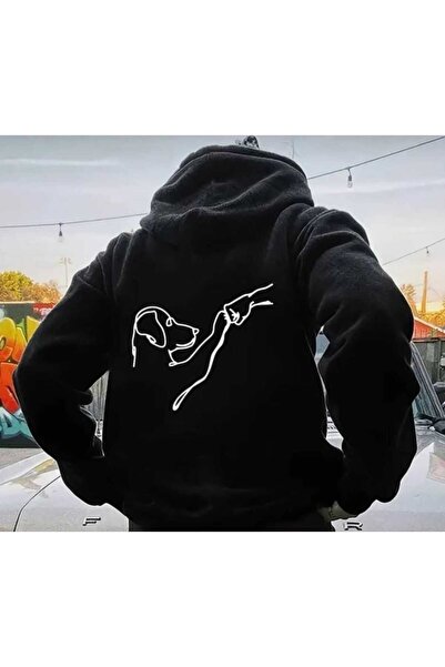 Elfa Tekstil Unisex Μαύρο σκυλί με στάμπα χειμερινή βαμβακερή κουκούλα