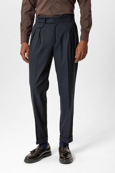 Antioch Navy Blue High Waist Pleated Technical Men's Trousers