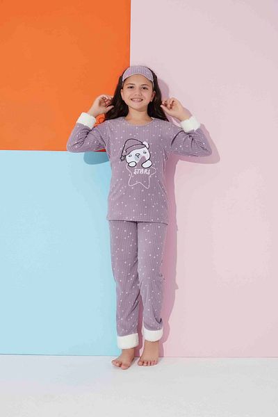 MEBA Girl's Wellsoft Plush Fleece Pajama Set with Sleeping Band