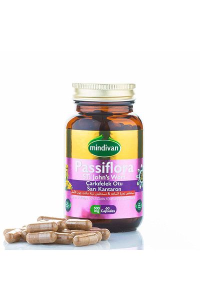 Mindivan 60's 500 Mg Capsules with Passiflora Sleep Helping Passion Herb & St. John's Wort Extract