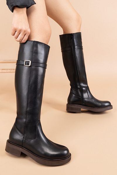 Getcho Women's Genuine Leather Black Boots