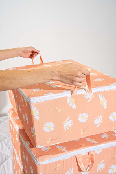 Rivaİstanbul Πορτοκαλί μοτίβο μαργαρίτας με φερμουάρ Σετ τσάντα 6 τεμαχίων κάτω από το κρεβάτι και τσάντα καναπέ-κρεβάτι