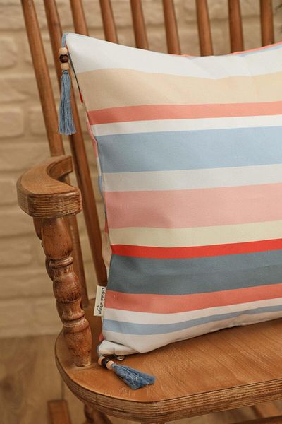 Aisha's Design Pastel Striped Tassel and Bead Detailed Throw Pillow Cover - 45X45 Cm, K-406