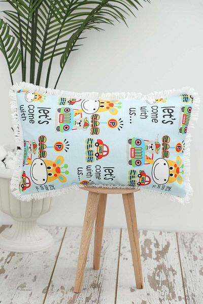 Aisha's Design Car Themed Children's Throw Pillow Cover with Fringed Edges 50X30 Cm,K-405