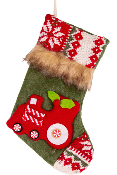 Herdekora جوارب زينة لشجرة عيد الميلاد باللون الأخضر مع شكل قطار مقاس 15x24 سم.