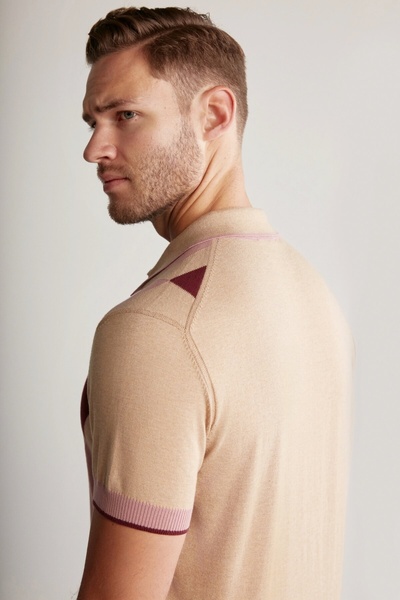 Hemington Sand Color Pink Diamond Pattern Knitwear Polo