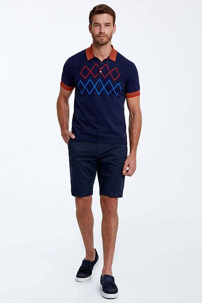 Hemington Diamond Patterned Pure Cotton Navy Blue Knitwear Polo