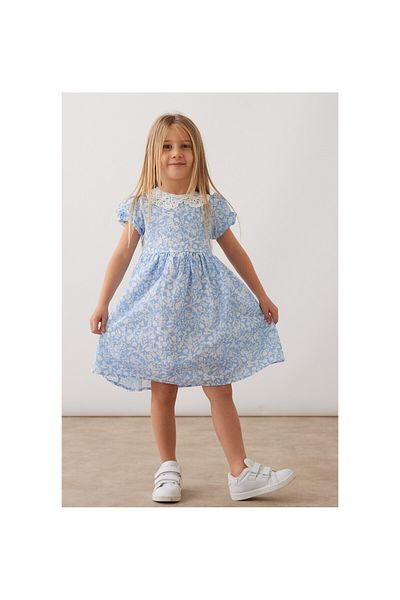CİCHLİD Girl's Collar Detail Vual Fabric Dress