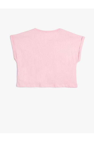 Koton Crop T-Shirt Slogan Printed Short Sleeve Crew Neck Cotton