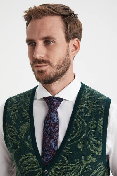 Hemington Shawl Pattern Dark Green Merino Wool Knitwear Vest