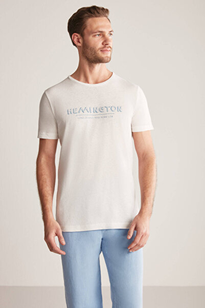 Hemington Printed Linen Cotton Blend White T-Shirt