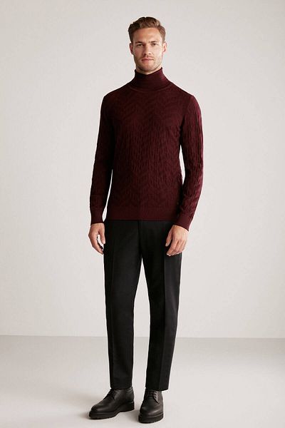 Hemington Silk Blend Turtleneck Claret Red Merino Wool Knitwear