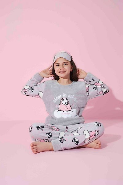 MEBA Girl's Wellsoft Plush Fleece Pajama Set with Sleeping Band