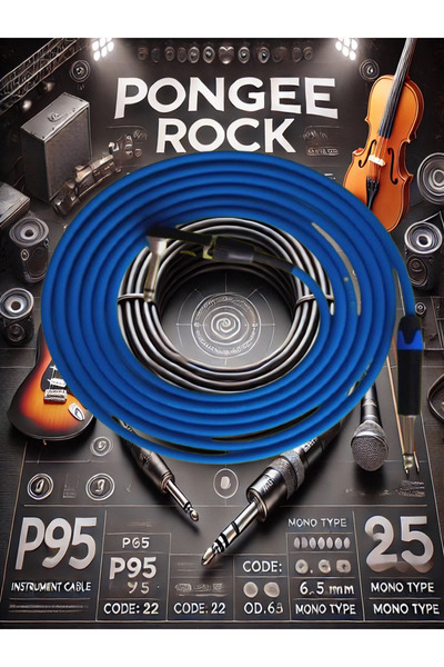PONGEE Rock   Profesyonel  Enstrüman Kablosu 3 Metre  Mavi Nikel Profesyonel ...