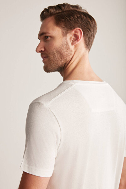 Hemington Printed Linen Cotton Blend White T-Shirt