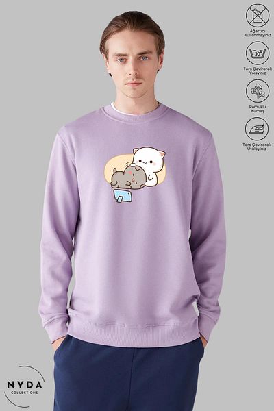 Nyda Collections Дълъг ръкав с шарка Bubu Dudu - щампа за сън, голям суитшърт без качулка