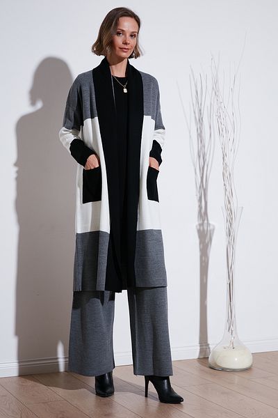Lela Modest Regular Fit Color Blocked Long Hijab Knitwear Cardigan Cardigan 4616172